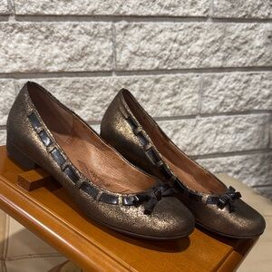 Sofft Bronze ballet Flats with Black Ribbon Detail
